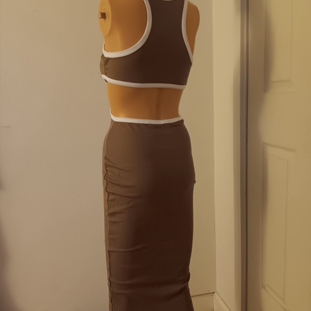 Elegant Brown Sleeveless Dress - Picture 4 of 4